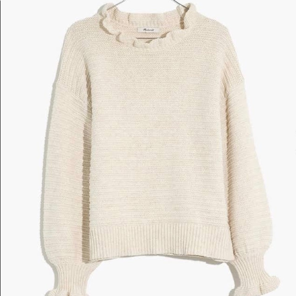 Madewell Ruffle Neck Cream Sweater